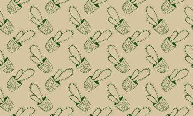 Elle çizilmiş kaktüslü, pürüzsüz bir şekil. Saksıda yeşil bir saksı var. Ev dekorasyonu. Bahçe bitkisi