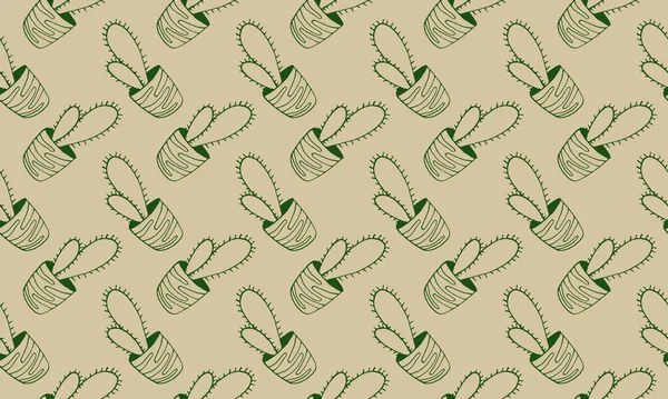 Modèle Vectoriel Sans Couture Avec Cactus Dessiné Main Plante Intérieur — Image vectorielle