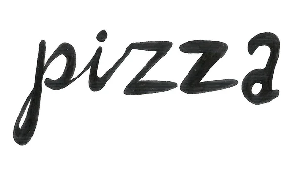 Handgeschriebener Schriftzug Pizza-Text isoliert auf weißem Hintergrund — Stockfoto