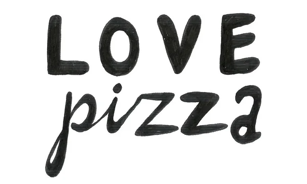 Scritto a mano amore pizza testo isolato su sfondo bianco — Foto Stock