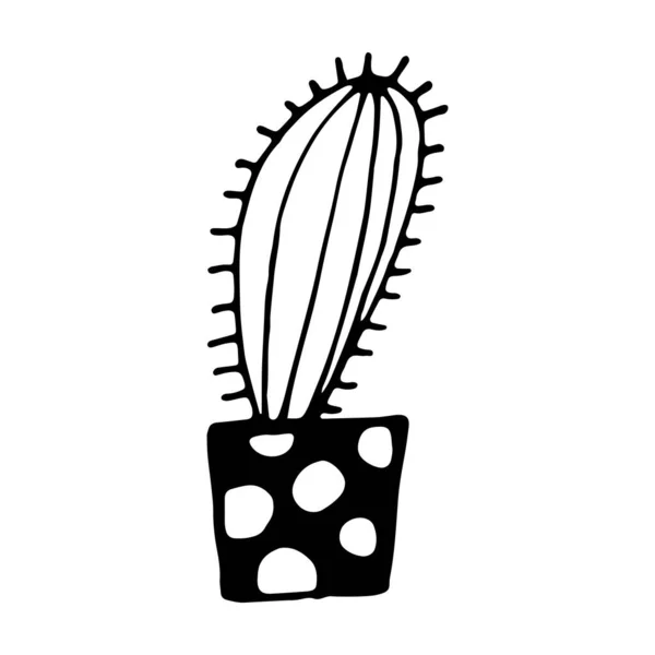 Ilustración vectorial dibujada a mano de cactus en maceta — Archivo Imágenes Vectoriales