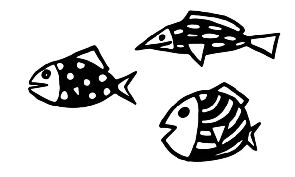 คอลเลกชันของภาพเวกเตอร์ที่วาดด้วยมือของปลา — ภาพเวกเตอร์สต็อก
