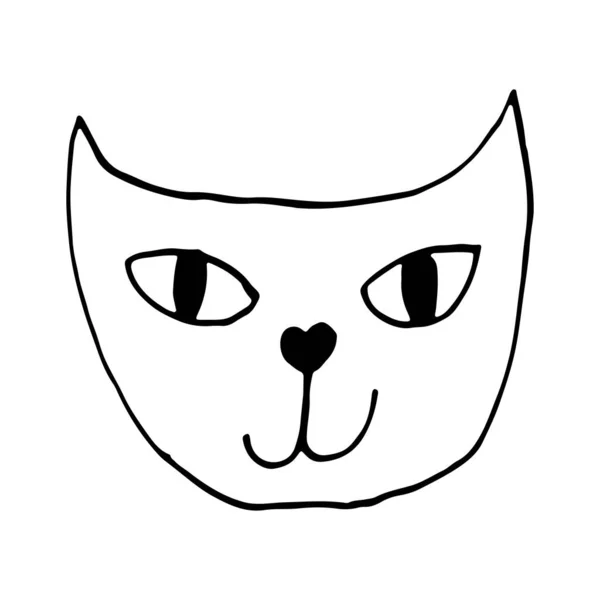 Ilustración vectorial dibujada a mano de cara de gato — Vector de stock