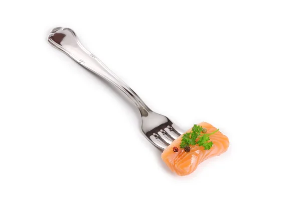 Salmon Fillet Fork Isolated White Background — Stock Photo, Image