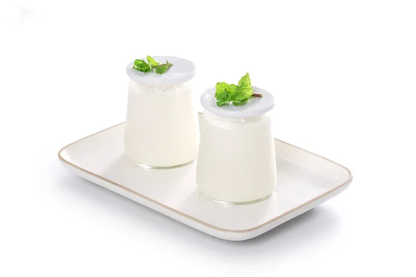 Słoik Jogurtu Izolowany Białym Tle — Zdjęcie stockowe