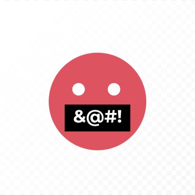 Vektör rengi kötü konuşma dili resimlemesi. Saydam arka planda izole edilmiş sansürlenmiş kelime ağızlı kırmızı kızgın emoji. Nefret afişi, poster, web, mim için tasarım ögesi