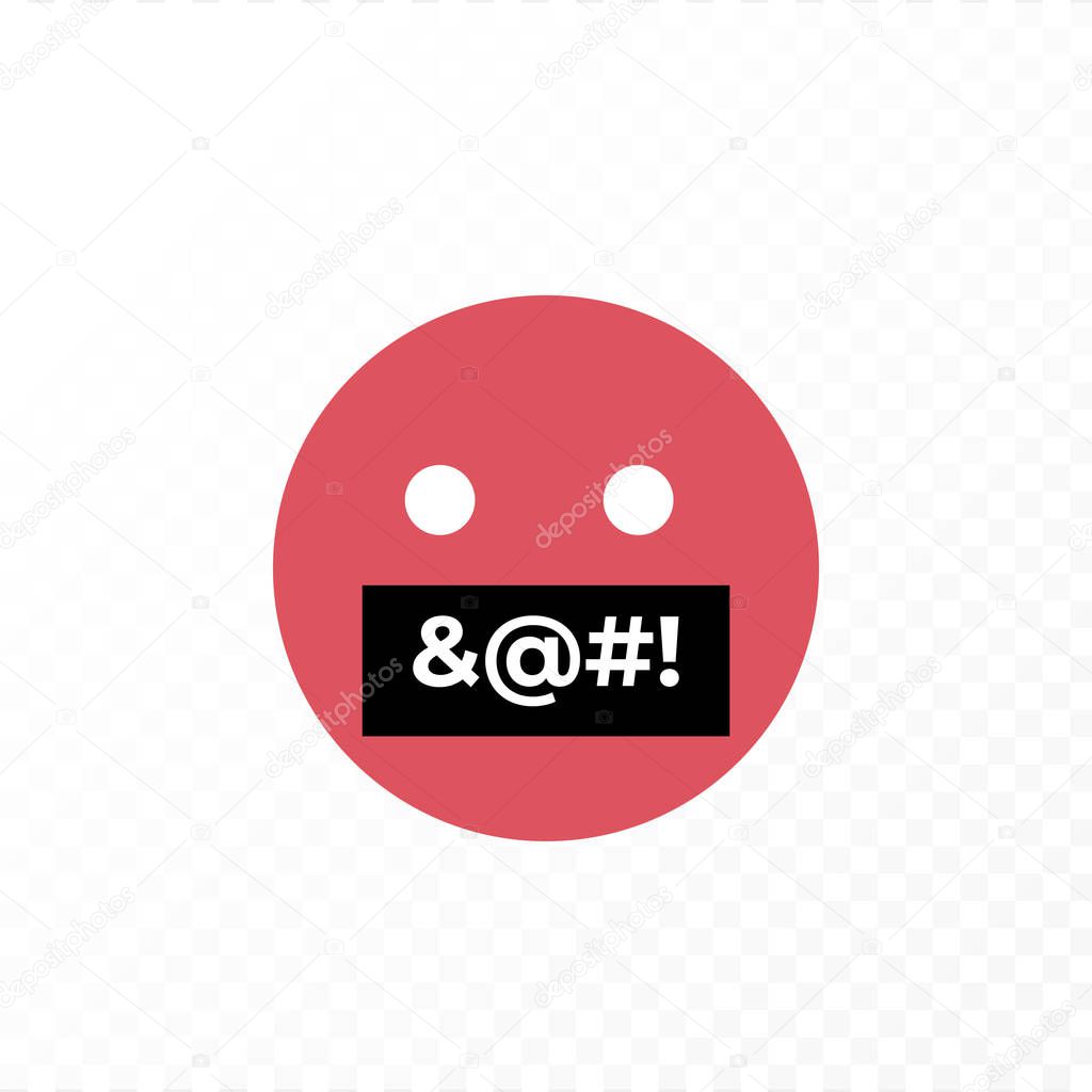 Vector color bad speech language icon illustration. Red angry emoji with censored word mouth isolated on transparent background. Design element for hate banner, poster, web, meme
