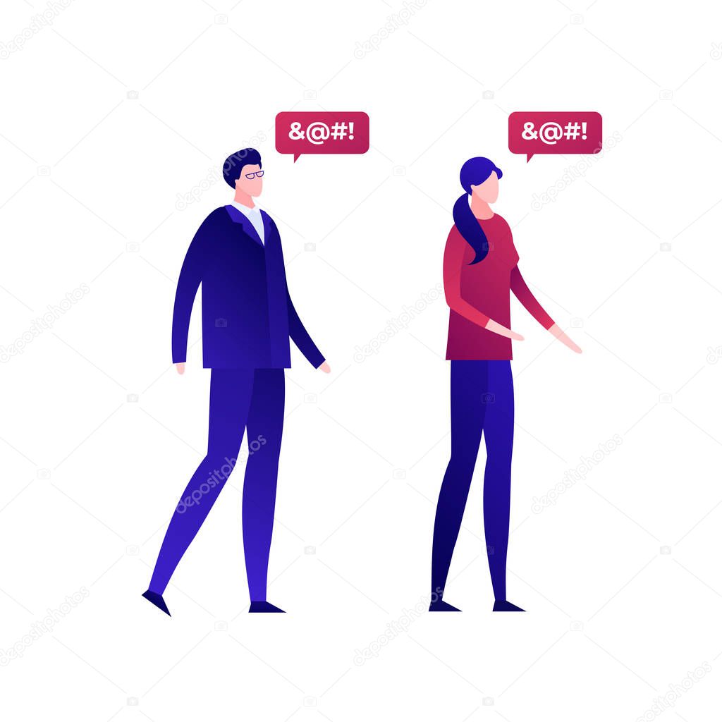 Vector Flat Bad Speech Language People Illustration Male And Female Couple With Censored Text Dialog Isolated On Transparent Background Design Element For Hate Banner Poster Web Meme Premium Vector In Adobe