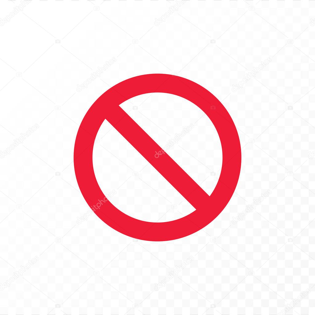 Vector flat stop sign icon illustration. Red crossed out symbol of restrict isolated on white and transparent background. Design element for logo, web, ui, banner, poster.