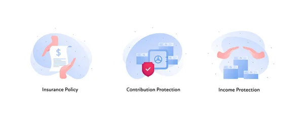 Collection Icônes Couleur Assurance Concept Protection Des Revenus Des Contributions — Image vectorielle