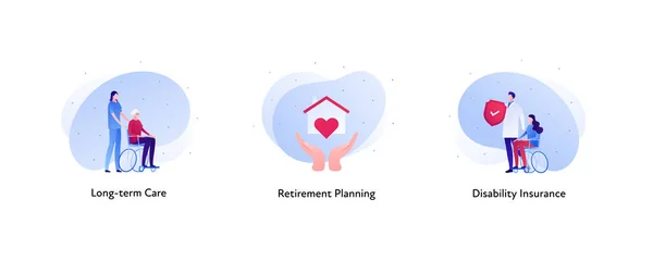 Försäkring Färg Ikon Samling Pensionering Planering Och Funktionshinder Koncept Vektor — Stock vektor