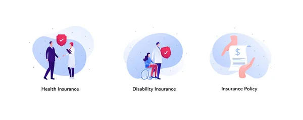 Collection Icônes Couleur Assurance Concept Politique Santé Handicap Ensemble Illustration — Image vectorielle