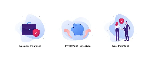 Seguro Cor Coleção Ícone Negócio Negócio Conceito Investimento Conjunto Ilustrações —  Vetores de Stock