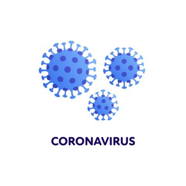 Virüs salgını konsepti. Vektör modern düz çizim. Coronavirus sembolleri beyaz arkaplanda izole edilmiş metinler. Tıbbi afiş, bilgi, ağ, tıp posteri için tasarım ögesi