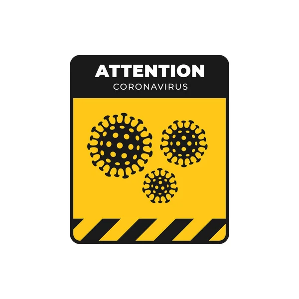 Coronavirus Pandemic Attention Concept Vector Flat Illustration Yellow Black Square — Stock Vector