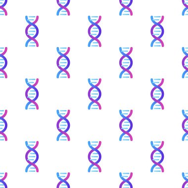 Genetik soyut kavram. Vektör rengi düz çizim. Beyaz arka planda izole edilmiş, kusursuz mavi DNA sarmal deseni. Gen bilimi ağı için fayans tasarımı, sağlık arka planı.