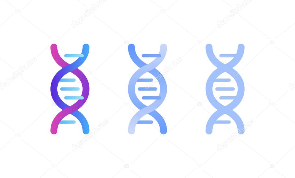 Genetic abstract concept. Vector color flat illustration. Set of DNA helix sign isolated on white background. Blue pink gradient. Design element for gene science, healthcare, medicine advertisement.