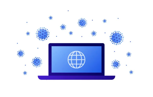 Concept Épidémie Mondiale Coronavirus Illustration Vectorielle Plate Écran Ordinateur Portable — Image vectorielle