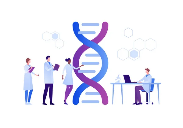 Conceito Laboratório Genético Científico Ilustração Pessoa Plana Vetorial Equipa Multiétnica — Vetor de Stock