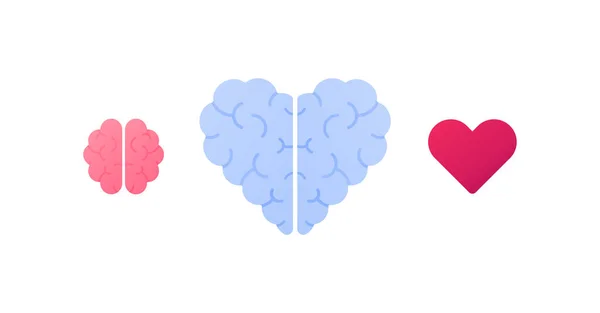 Koncepcja Inteligencji Umysłu Emocji Wektor Płaska Ilustracja Ludzki Mózg Serce — Wektor stockowy