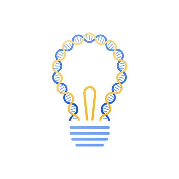遺伝子科学の概念 ベクトルフラットカラーイラスト 白色に単離されたDna遺伝子らせん標識を持つ電球 科学と中世のバナー ポスター ロゴのデザイン要素 — ストックベクタ