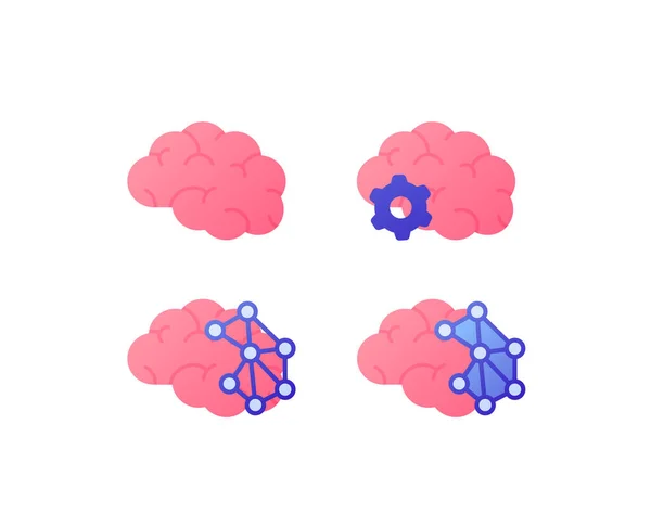 Neurología Concepto Investigación Del Cerebro Humano Conjunto Iconos Ilustración Plana — Archivo Imágenes Vectoriales