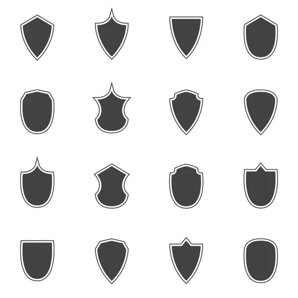 Vector Black Shields definido no fundo branco — Vetor de Stock