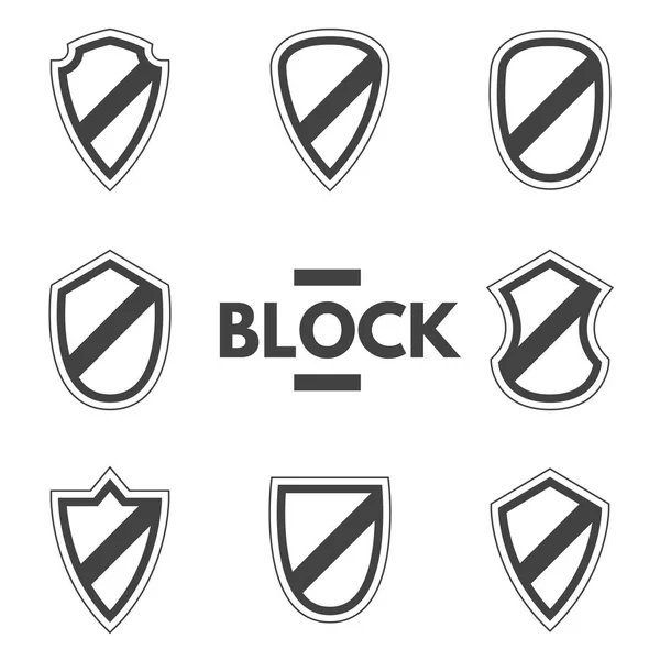 Vector Black Shields ingesteld op witte achtergrond — Stockvector