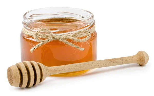 Olla de miel sobre fondo blanco aislado — Foto de Stock