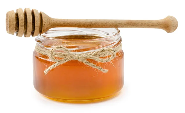 Olla de miel sobre fondo blanco aislado — Foto de Stock
