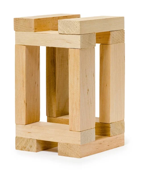 Estrutura de tijolos de madeira, parece casa — Fotografia de Stock