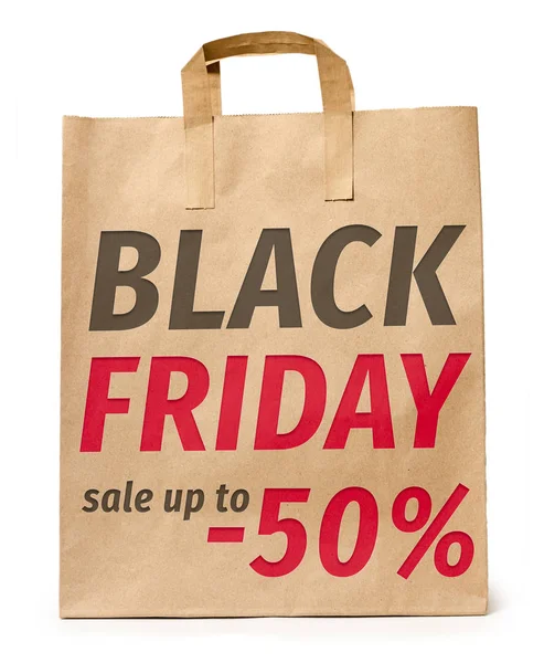 black friday idea, cardboard bag with text on it.