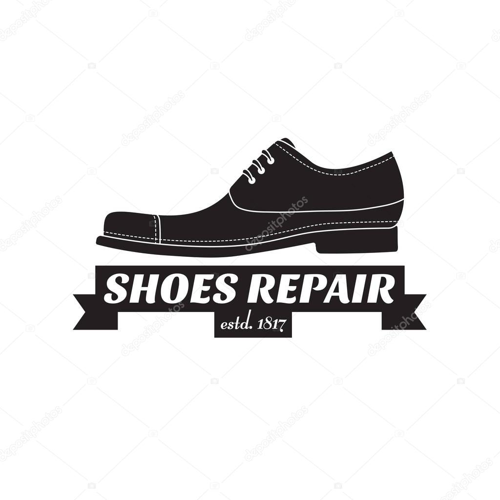 Vector image of logo of shoe repair services. Trendy concept for workshop repair or restoration of leather goods