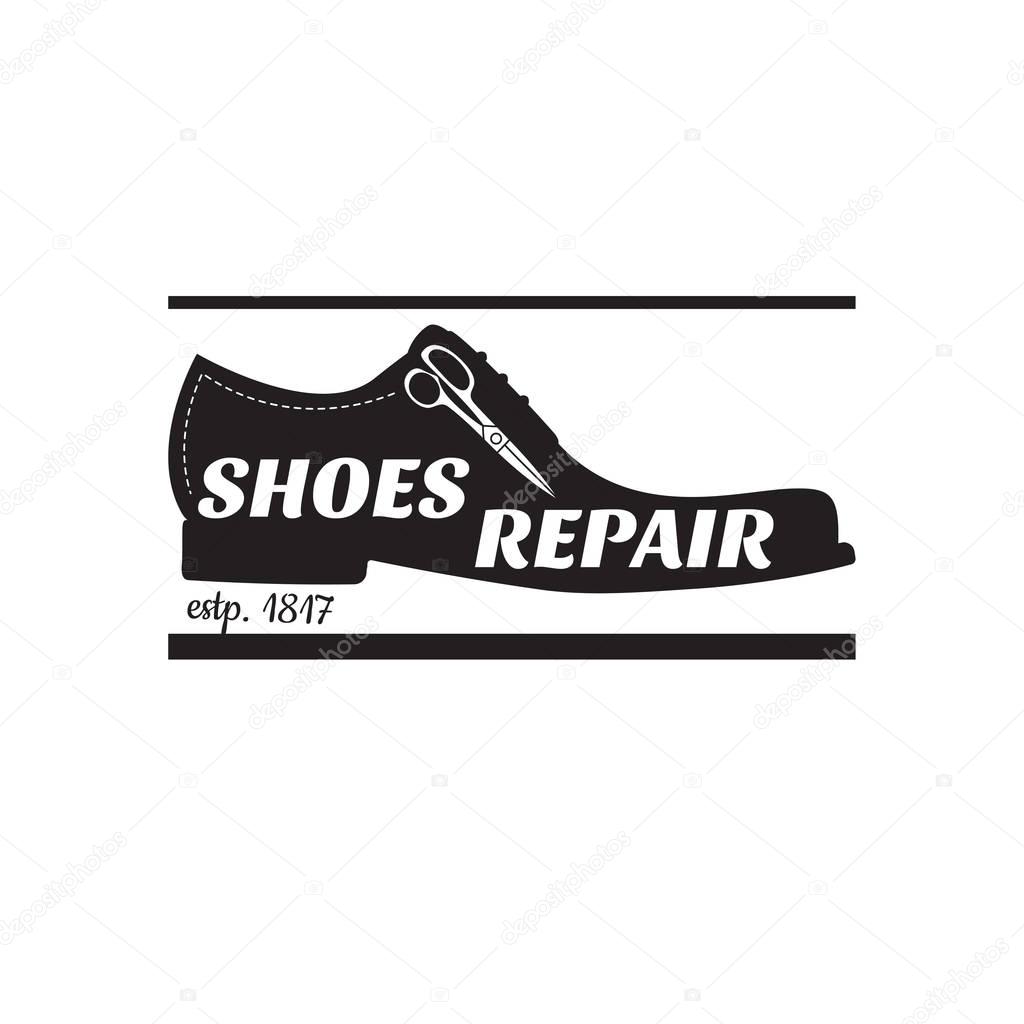 Vector image of logo of shoe repair services. Trendy concept for workshop repair or restoration of leather goods