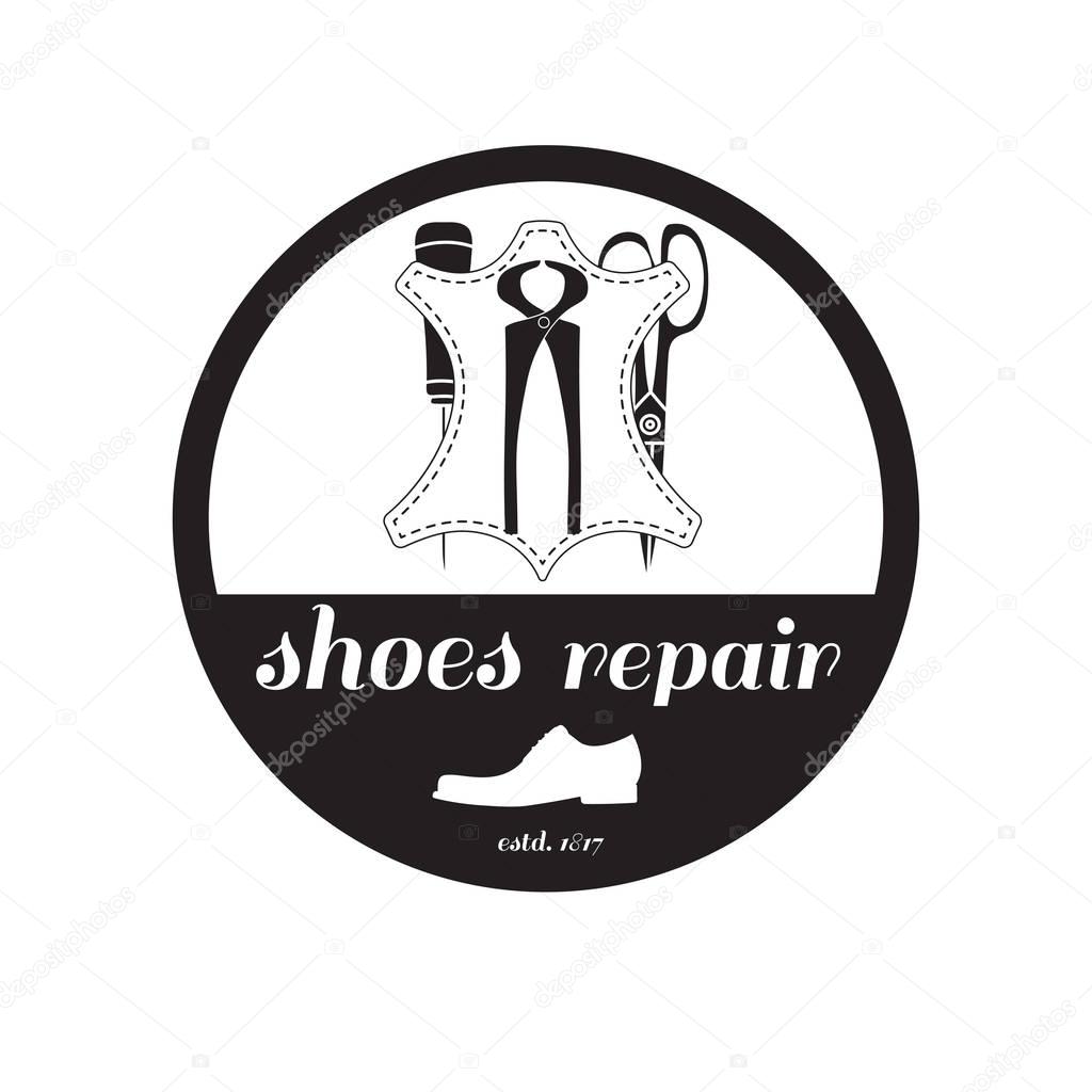 Vector image of logo of shoe repair services. Trendy concept for workshop repair or restoration of leather goods