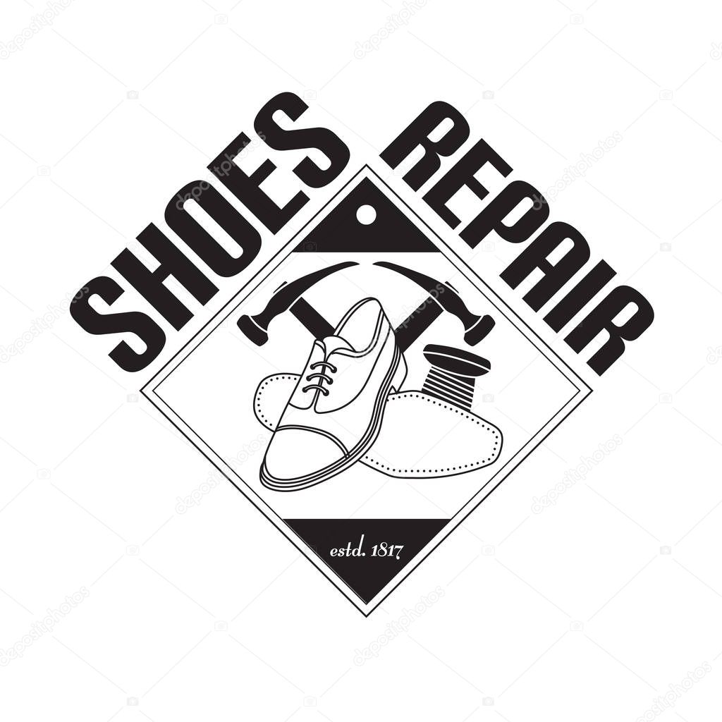 Vector image of logo of shoe repair services. Trendy concept for workshop repair or restoration of leather goods