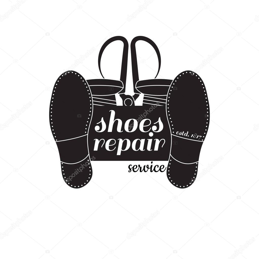 Vector image of logo of shoe repair services. Trendy concept for workshop repair or restoration of leather goods