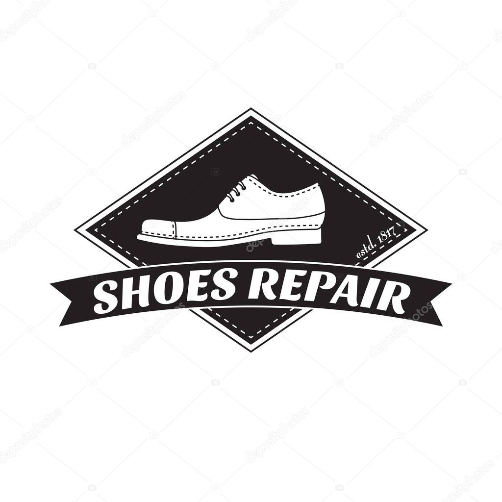 Vector image of logo of shoe repair services. Trendy concept for workshop repair or restoration of leather goods
