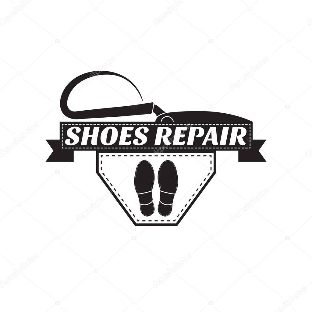 Vector image of logo of shoe repair services. Trendy concept for workshop repair or restoration of leather goods