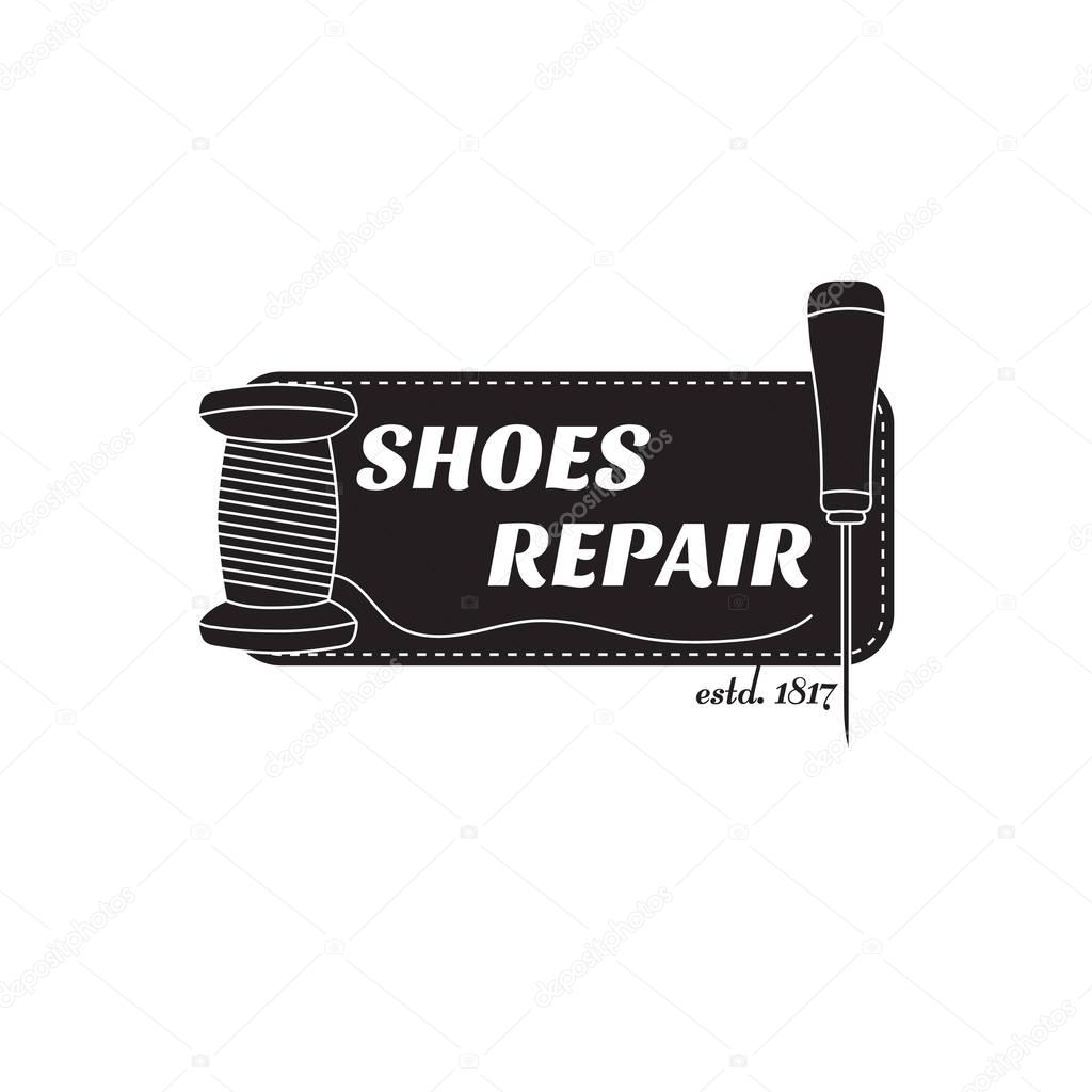 Vector image of logo of shoe repair services. Trendy concept for workshop repair or restoration of leather goods