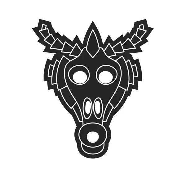 Ancient tribal mask in black and white style — Stock Vector