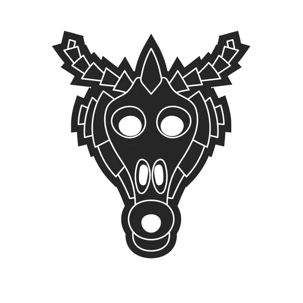 Antigua máscara tribal en estilo blanco y negro — Vector de stock