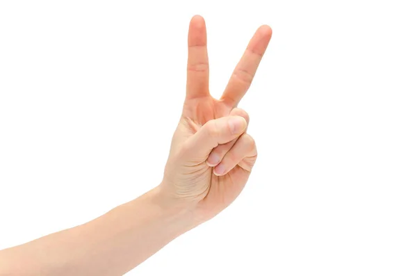 Hand of young girl shows Victory — Stock Photo, Image