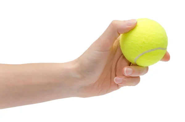 Hand eines jungen Mädchens mit Tennisball. — Stockfoto