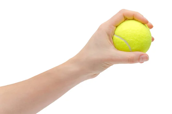 Hand eines jungen Mädchens mit Tennisball. — Stockfoto