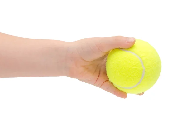 Hand eines jungen Mädchens mit Tennisball. — Stockfoto