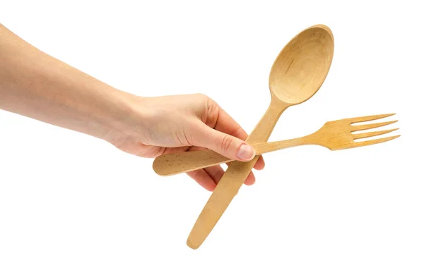 Mano de niña sosteniendo cuchara y tenedor . —  Fotos de Stock