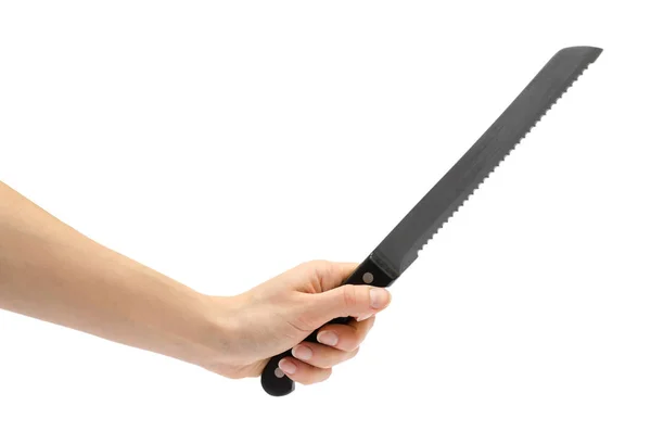 Woman hand holding knife for bread. — Stock Photo, Image