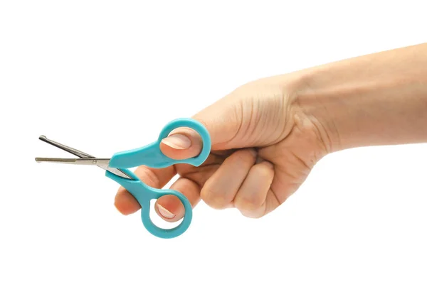 Woman hand holding kids scissors. — Stock Photo, Image