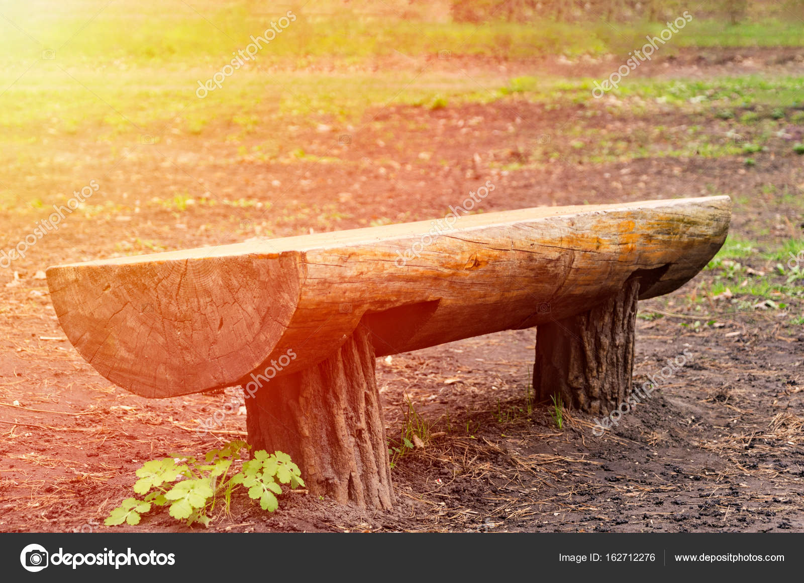 Tree Stump Stool Uk Bench Made Of Logs On Lawn In Forest Stock
